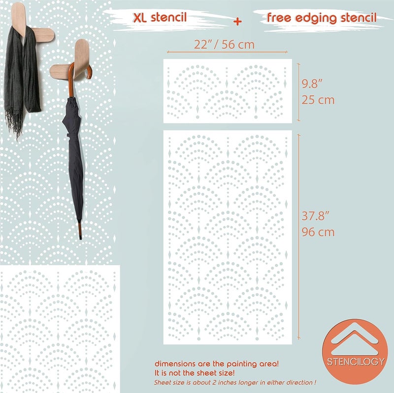STENCILOGY ® / KARASU - 23.6" x 39.4" XL Wall Stencil, Vintage Sashiko Stencil, Large Allover Wall Stencils for Painting, Large Ethnic Geometric Wall Stencil - Image 2